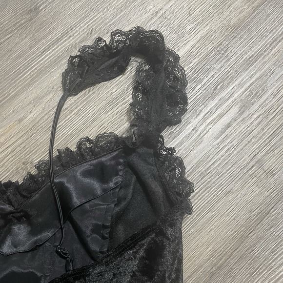VTG 90s Y2K VICTORIAS SECRET Bodysuit Sz S Black Velvet Lace Ribbon Whimsigoth - Picture 8 of 11